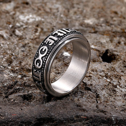 Six-word Mantra Stainless Steel Spinner Ring