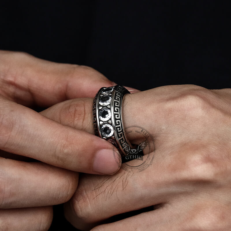Six-word Mantra Zircon Stainless Steel Ring
