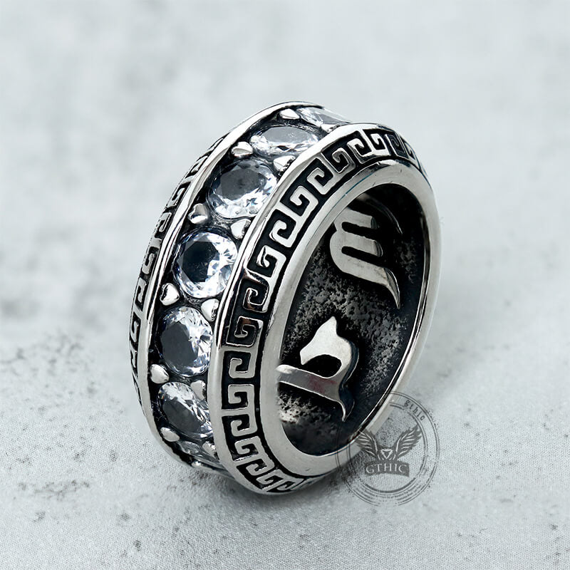 Six-word Mantra Zircon Stainless Steel Ring