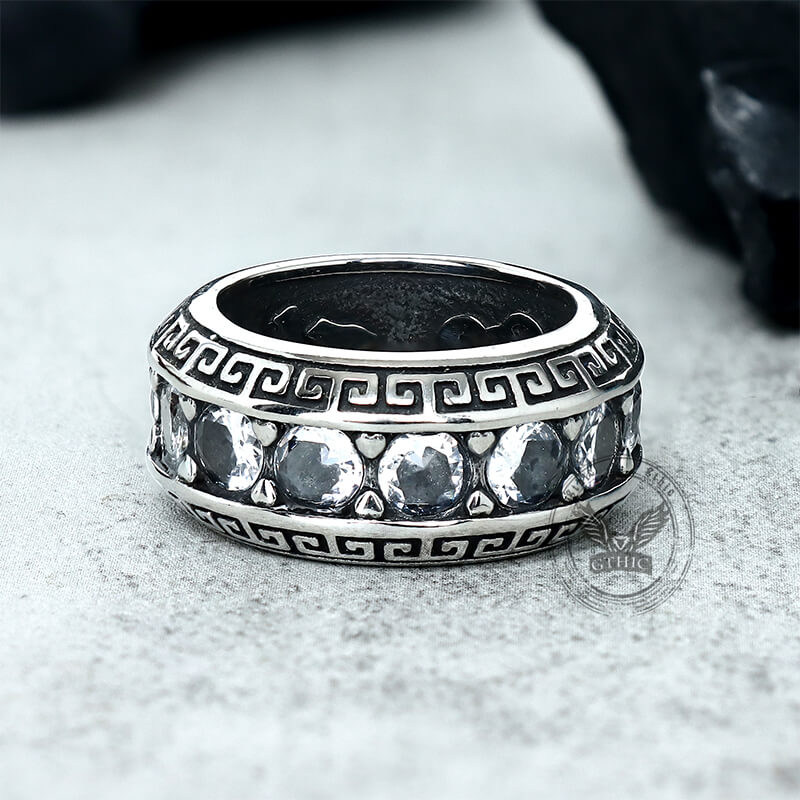 Six-word Mantra Zircon Stainless Steel Ring