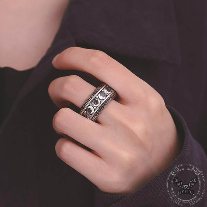 Six-word Mantra Zircon Stainless Steel Ring
