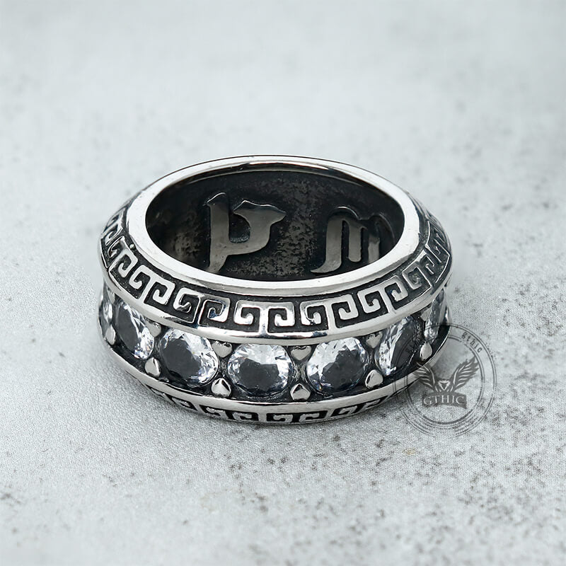 Six-word Mantra Zircon Stainless Steel Ring