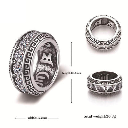 Six-word Mantra Zircon Stainless Steel Ring
