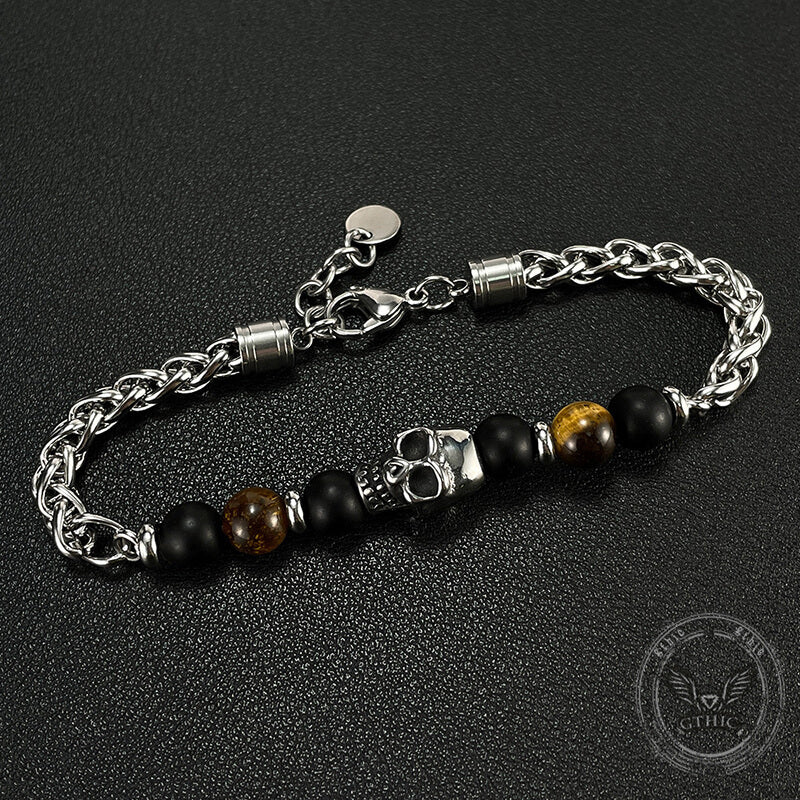 Skull Tiger Eye Stainless Steel Bracelet