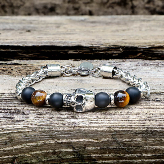 Skull Tiger Eye Stainless Steel Bracelet