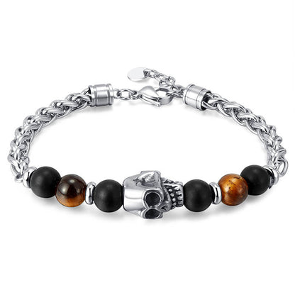 Skull Tiger Eye Stainless Steel Bracelet