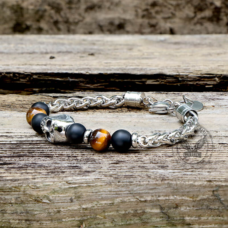 Skull Tiger Eye Stainless Steel Bracelet