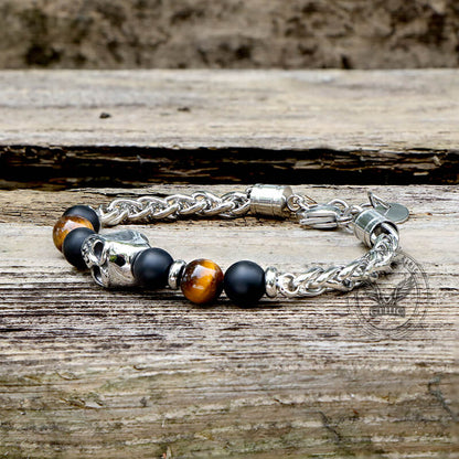 Skull Tiger Eye Stainless Steel Bracelet