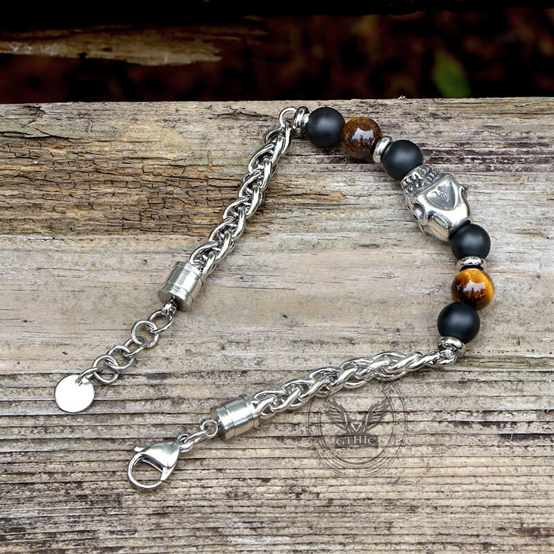 Skull Tiger Eye Stainless Steel Bracelet
