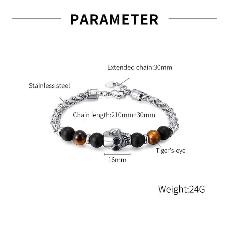 Skull Tiger Eye Stainless Steel Bracelet
