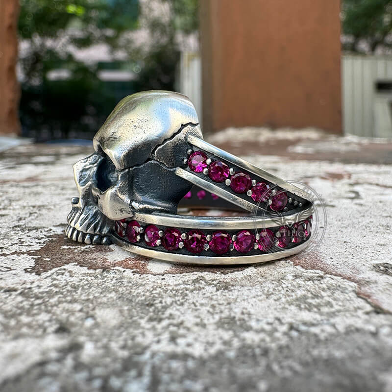 Skull Zircon-set Knot Band Sterling Silver Ring