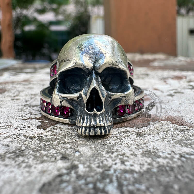 Skull Zircon-set Knot Band Sterling Silver Ring