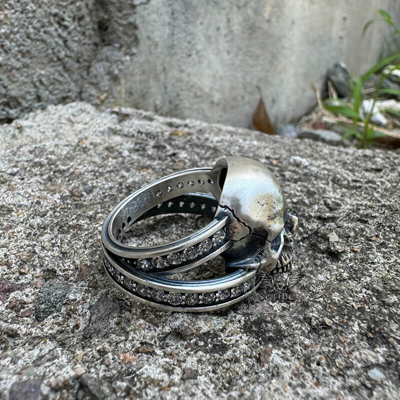Skull Zircon-set Knot Band Sterling Silver Ring