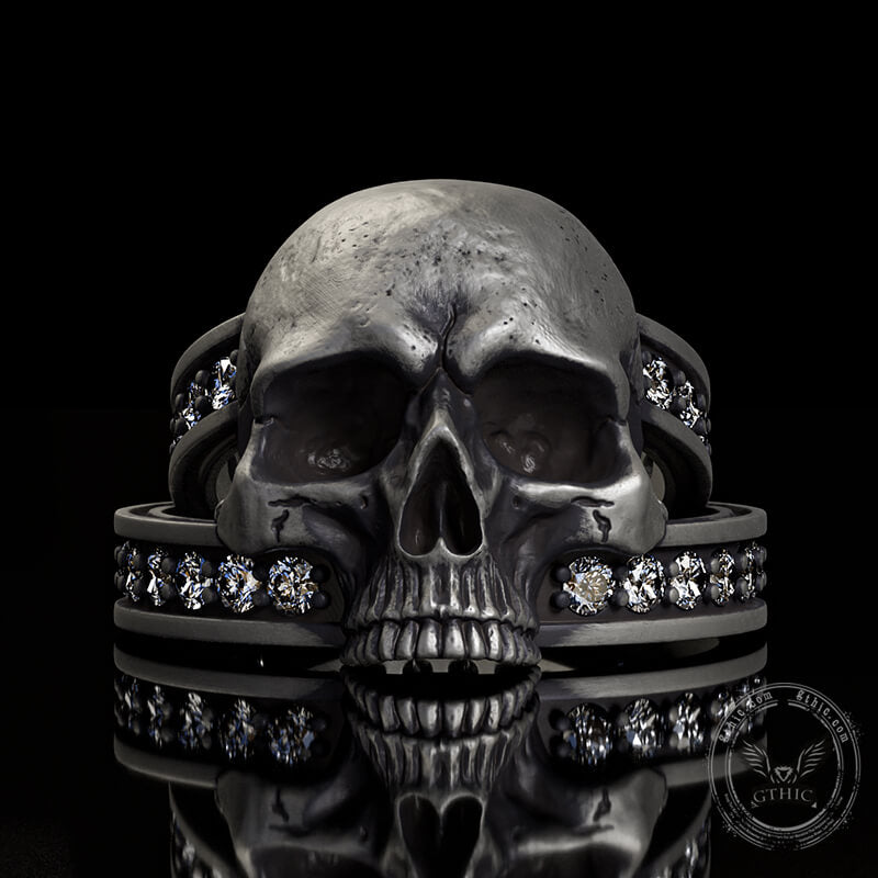 Skull Zircon-set Knot Band Sterling Silver Ring