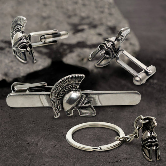 Spartan Helmet Brass Cufflinks Tie Clip