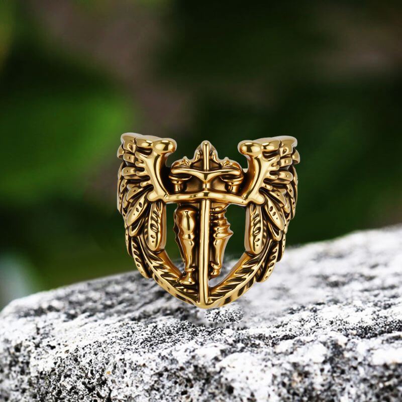 St. Michael Archangel Stainless Steel Hollow Ring