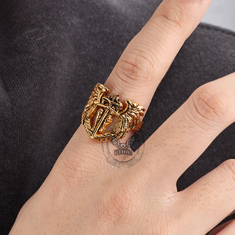 St. Michael Archangel Stainless Steel Hollow Ring