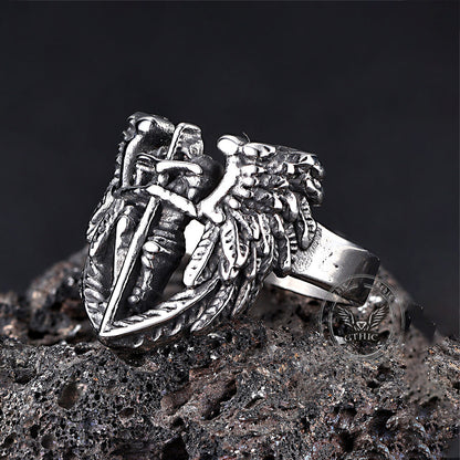 St. Michael Archangel Stainless Steel Hollow Ring