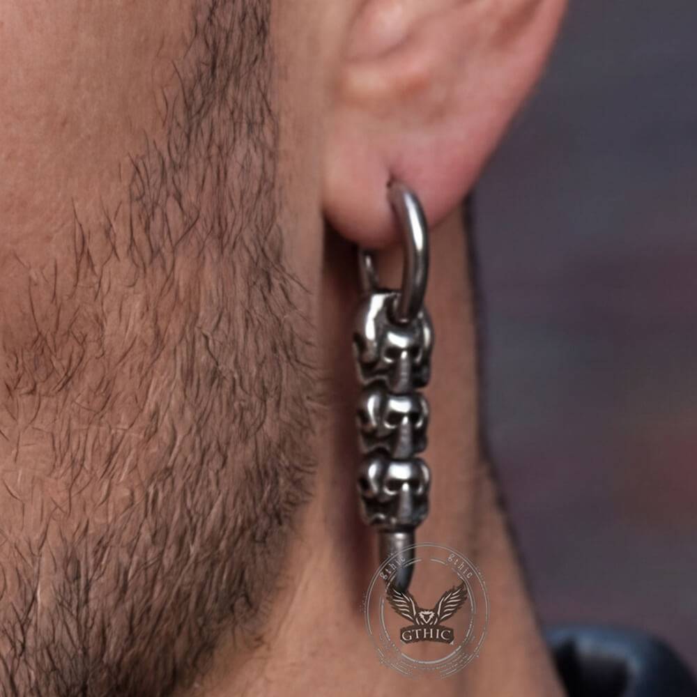 Stacked Skull Bullet Stainless Steel Earrings