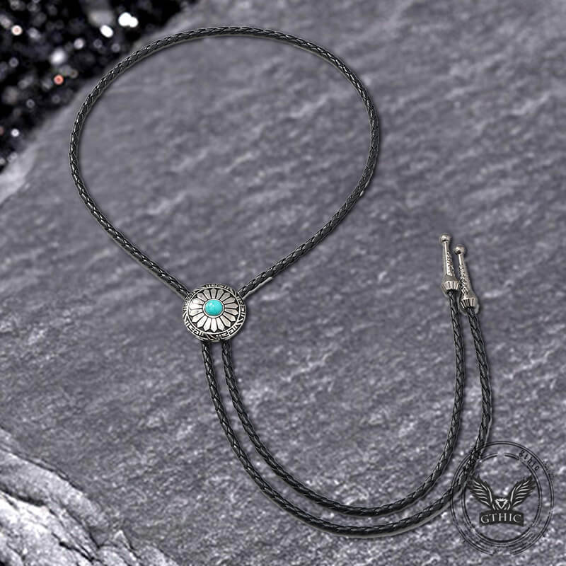 Sunflower Design Turquoise Alloy Bolo Tie