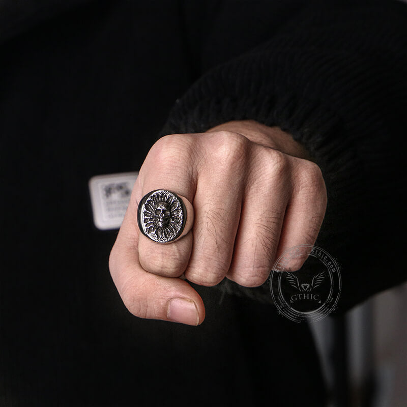 Sunflower Skull Stainless Steel Ring