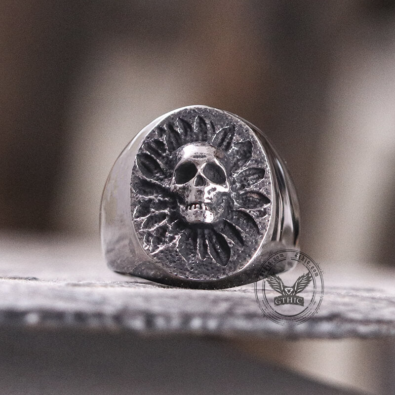 Sunflower Skull Stainless Steel Ring