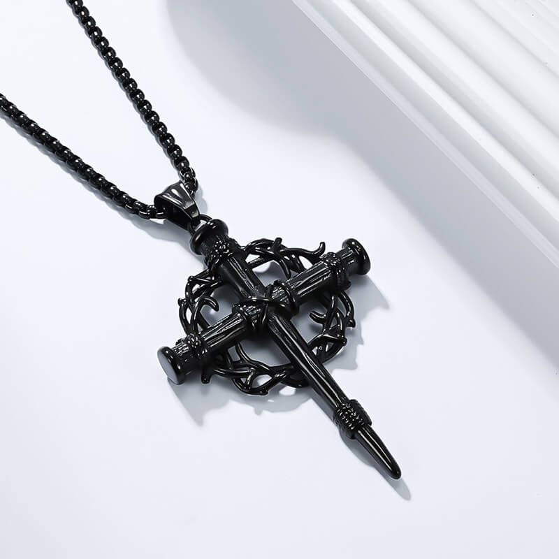 Thorn Wreath Stainless Steel Cross Pendant