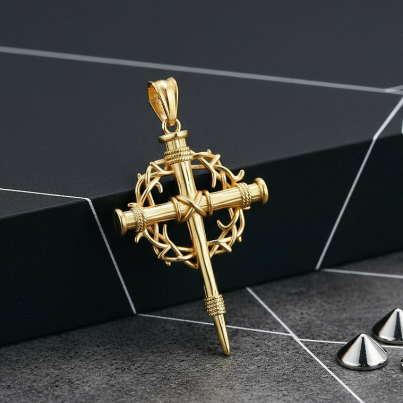 Thorn Wreath Stainless Steel Cross Pendant