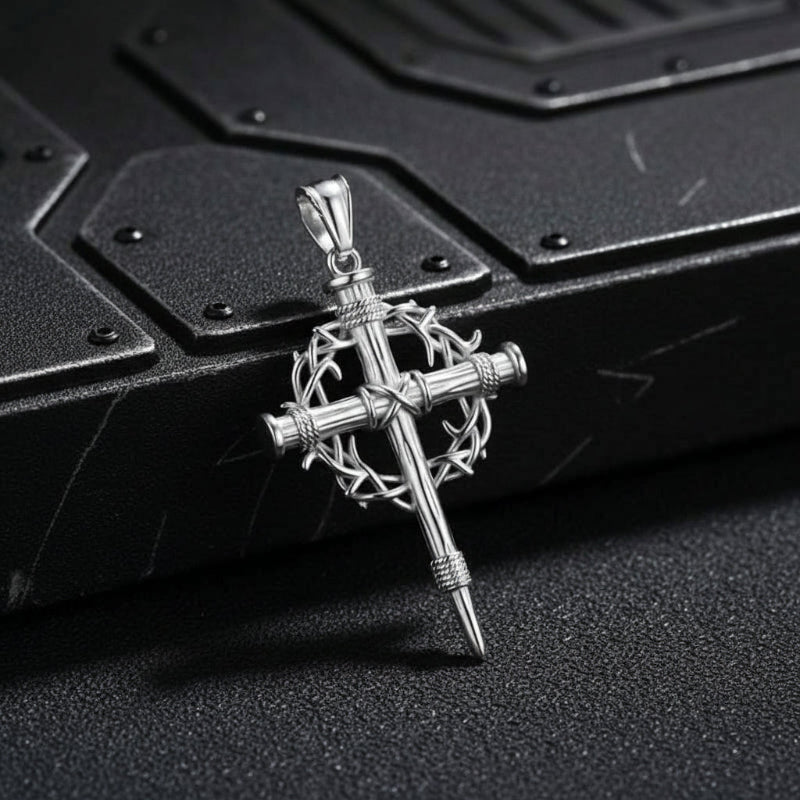 Thorn Wreath Stainless Steel Cross Pendant