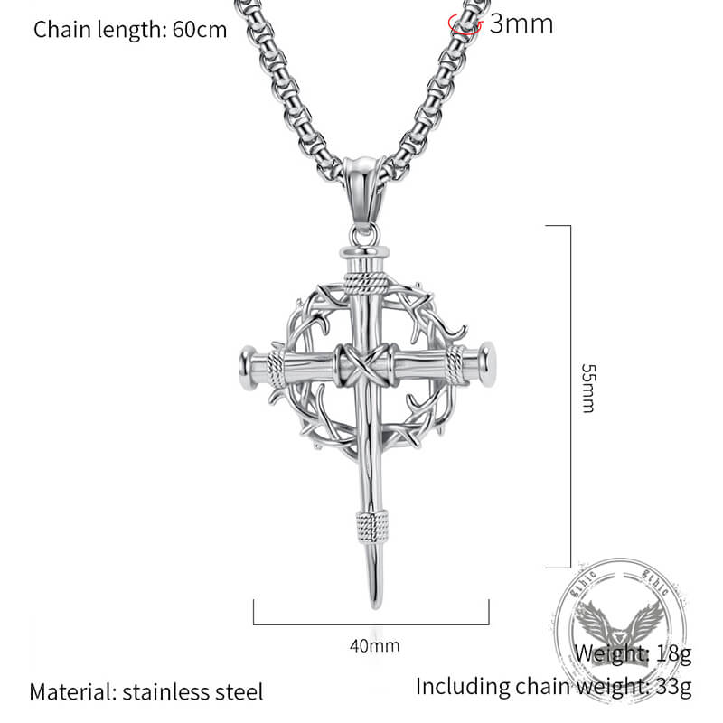 Thorn Wreath Stainless Steel Cross Pendant