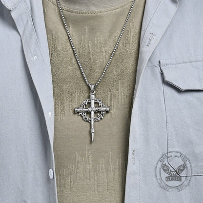 Thorn Wreath Stainless Steel Cross Pendant