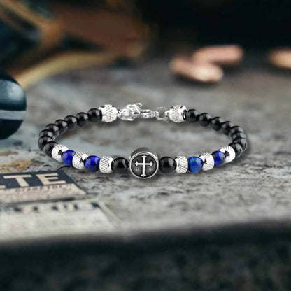 Tiger Eye Cross Stainless Steel Beaded Bracelet