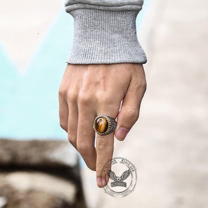 Tiger Eye Stainless Steel Gemstone Ring