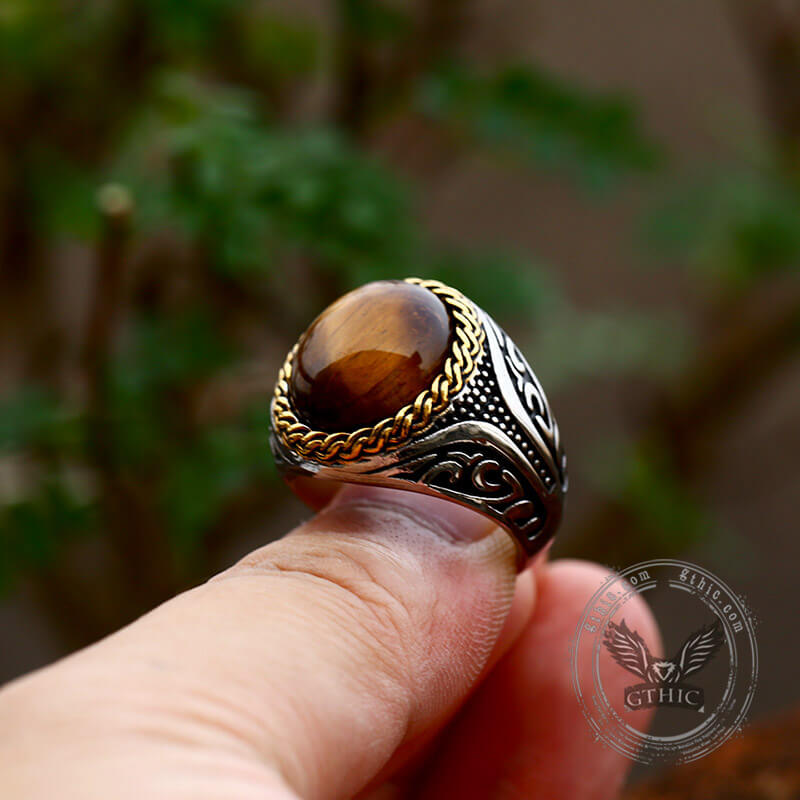 Tiger Eye Stainless Steel Gemstone Ring