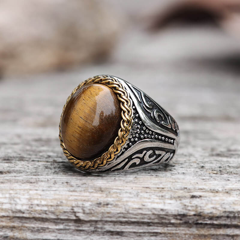 Tiger Eye Stainless Steel Gemstone Ring