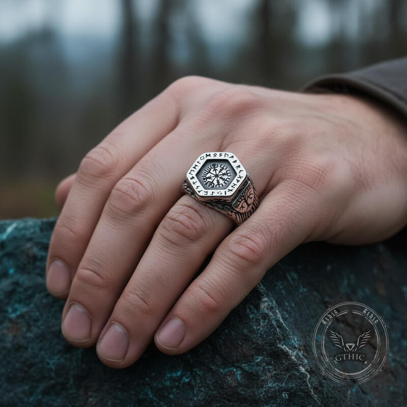 Tree of Life Vegvisir Rune Stainless Steel Viking Ring