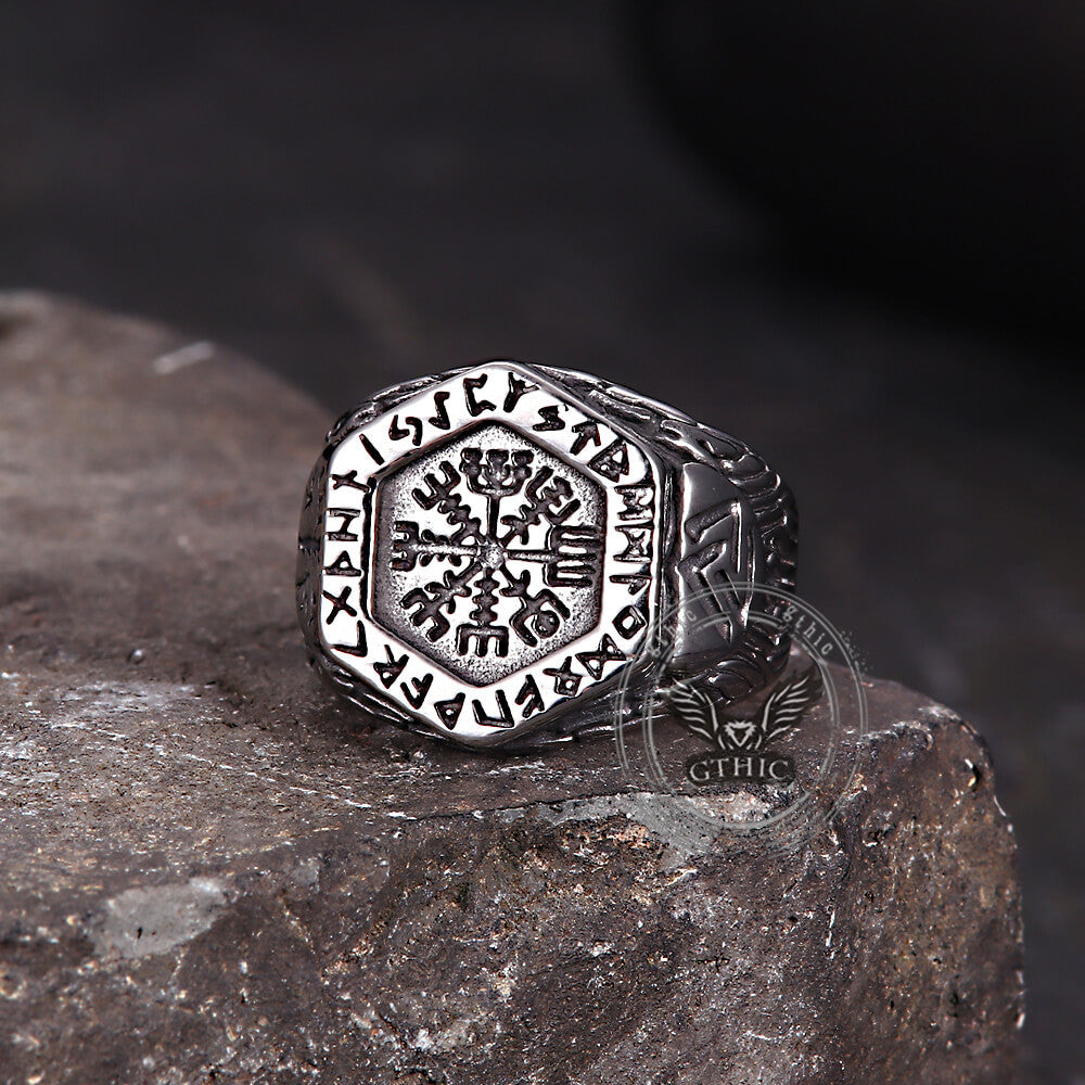Tree of Life Vegvisir Rune Stainless Steel Viking Ring
