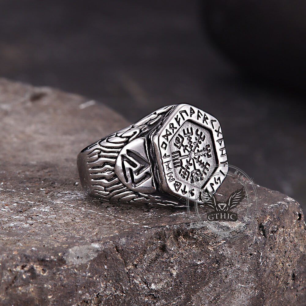 Tree of Life Vegvisir Rune Stainless Steel Viking Ring