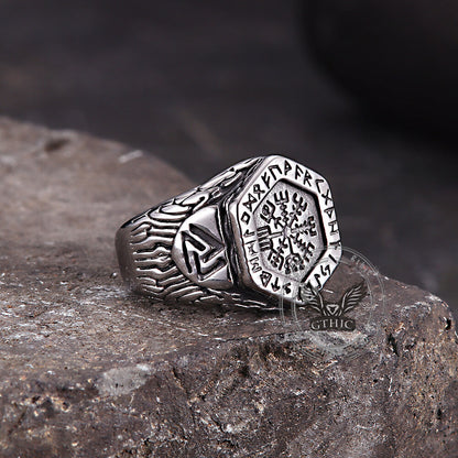 Tree of Life Vegvisir Rune Stainless Steel Viking Ring