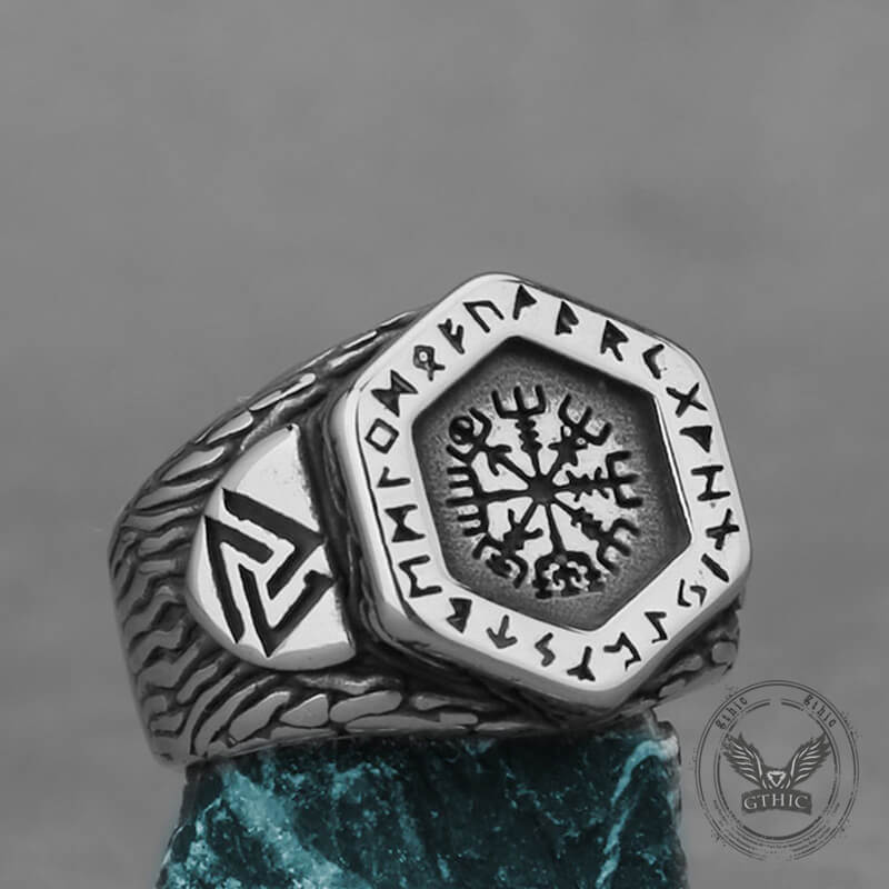 Tree of Life Vegvisir Rune Stainless Steel Viking Ring