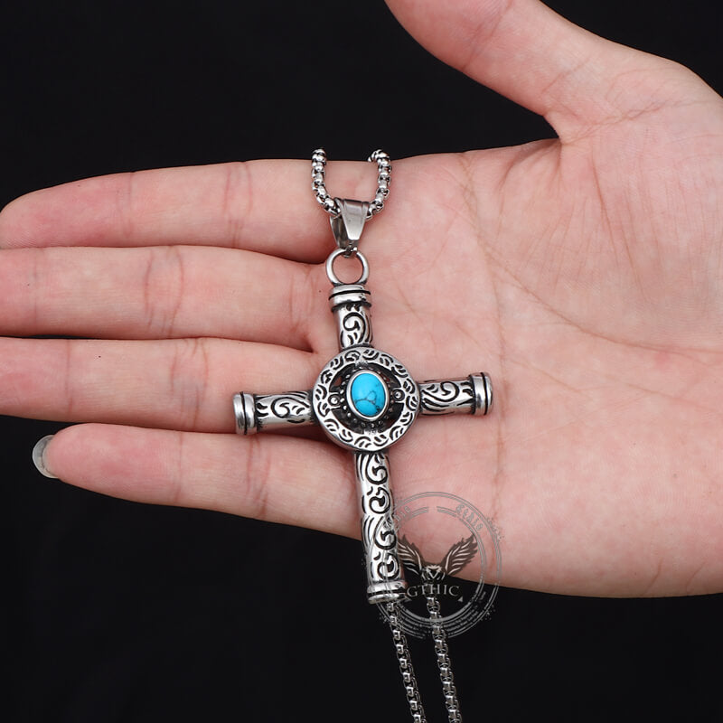 Turquoise Cross Stainless Steel Pendant