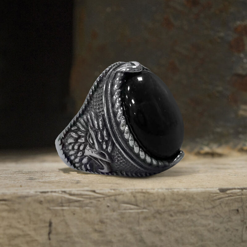 Turquoise Eagle Pattern Stainless Steel Ring
