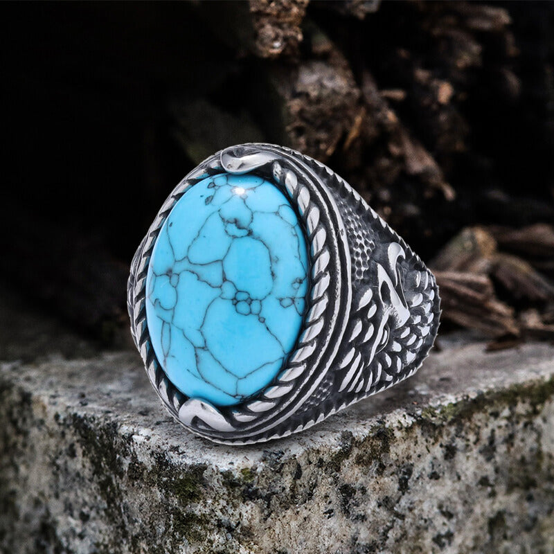 Turquoise Eagle Pattern Stainless Steel Ring