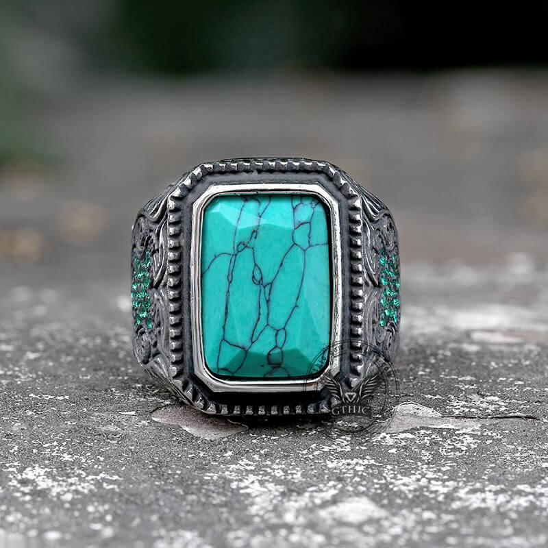 Turquoise Inlaid Stainless Steel Ring