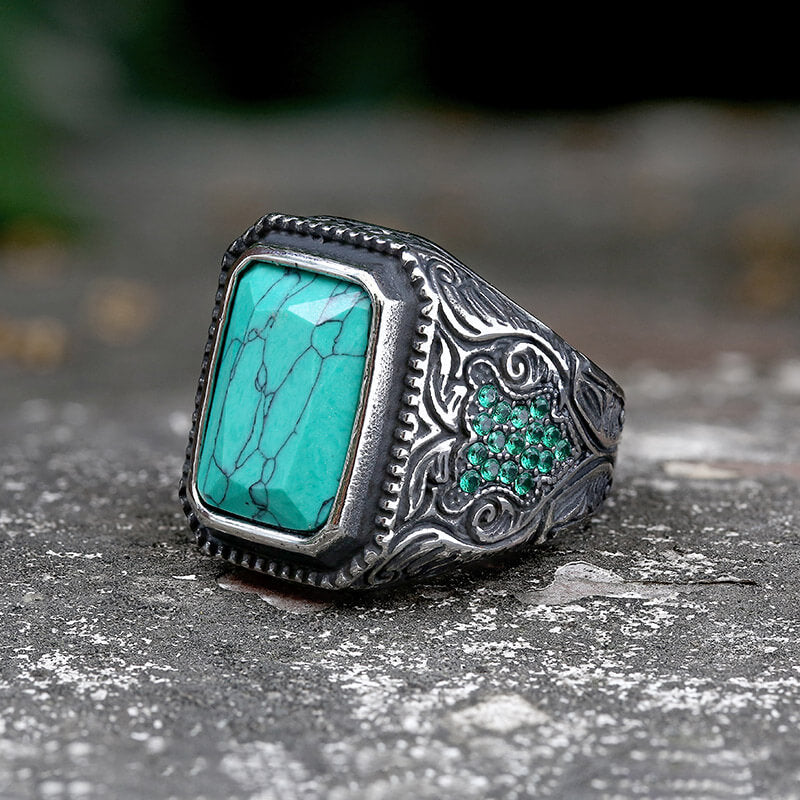 Turquoise Inlaid Stainless Steel Ring