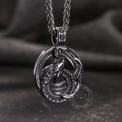 Viking Coiled Dragon Stainless Steel Pendant