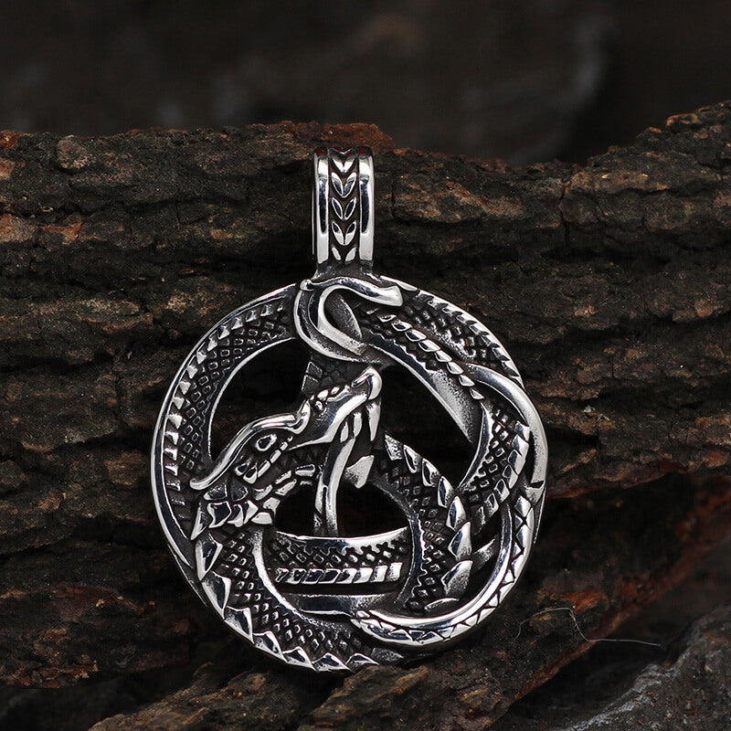 Viking Coiled Dragon Stainless Steel Pendant