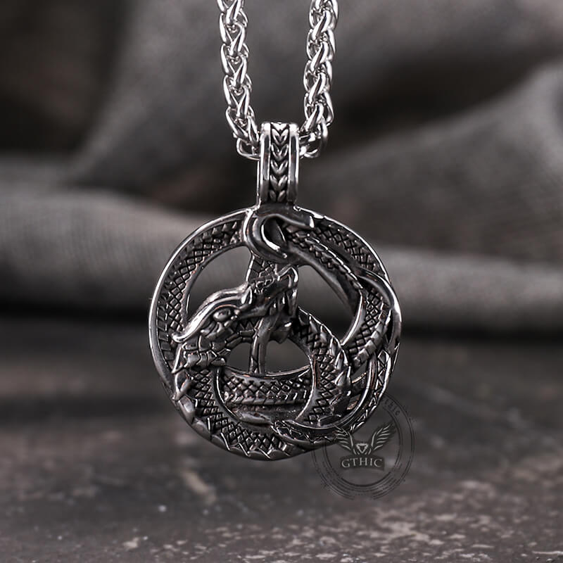 Viking Coiled Dragon Stainless Steel Pendant
