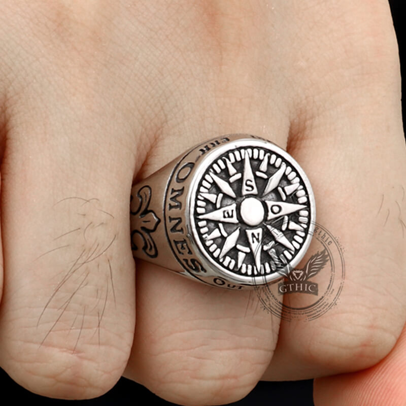 Viking Nordic Compass Stainless Steel Marine Ring