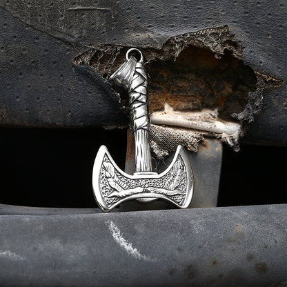 Viking Raven Axe Stainless Steel Pendant